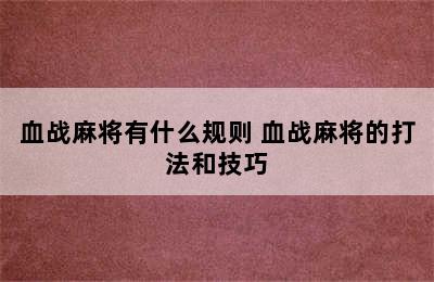 血战麻将有什么规则 血战麻将的打法和技巧